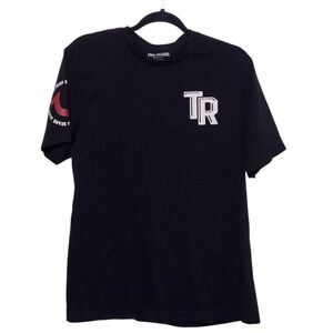 True Religion Brand Jeans black t shirt Buddha playing guitar black red Large